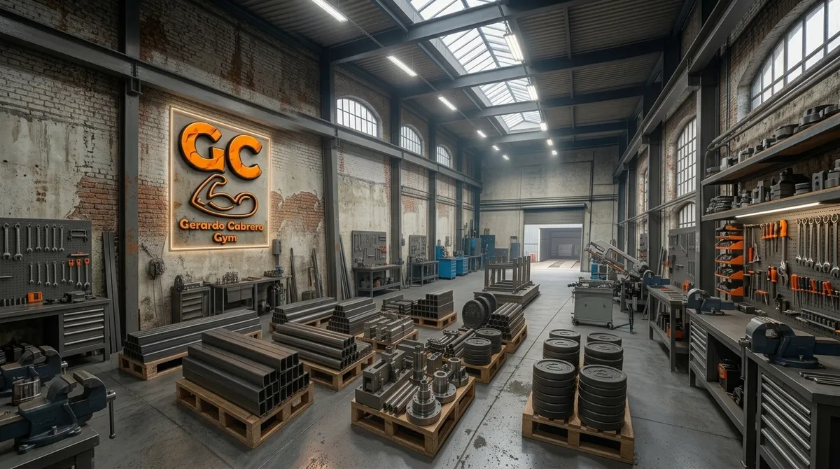 Galpón de GC Equipamientos con el logo GC